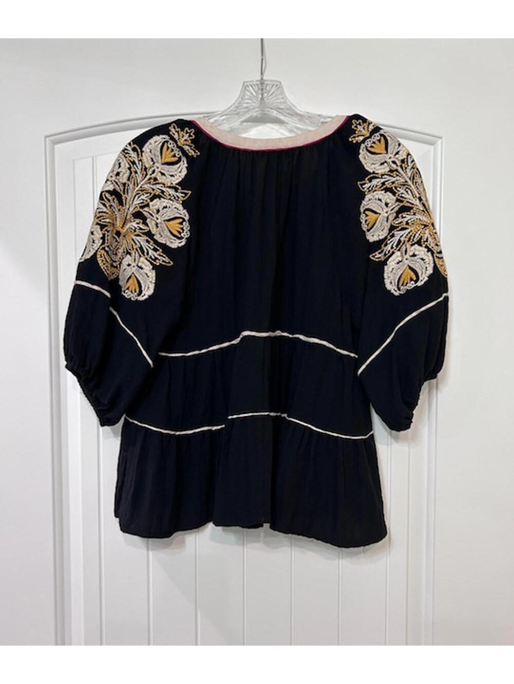 🖤 Entro Black Embroidered Peasant Top S Effortless & Pretty - Picture 3 of 7